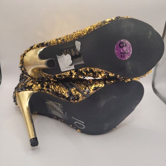 Shoe Republic LA Gold Sequin High Heel Booties Peep Toe Size 6.5 - Picture 7 of 8